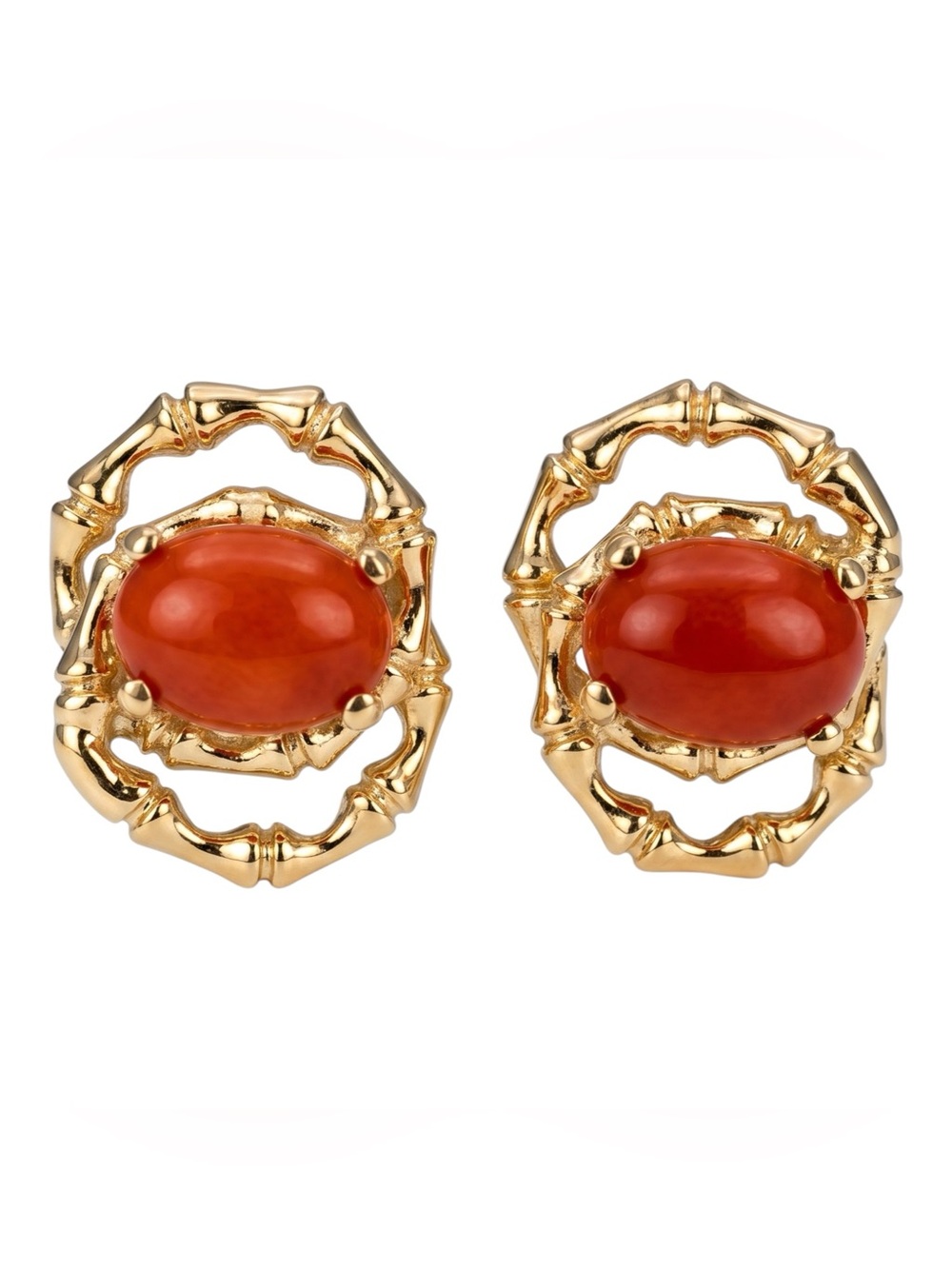 Vintage Estate Solid 14k Yellow Gold Orange Coral Bamboo Earrings! Price firm.